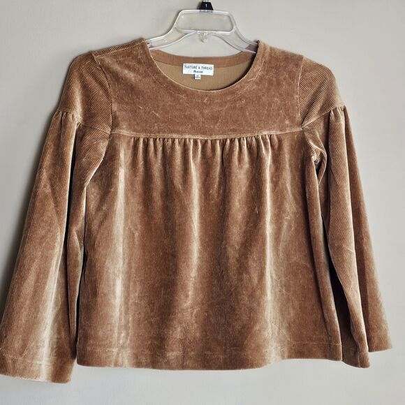 Madewell Texture & Thread Warm Hickory Corduroy Swing Top Sweater XS Soft Boxy - Picture 8 of 8